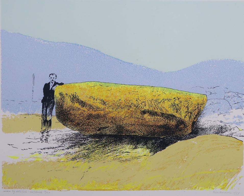 Theo Tomassen: Zeefdruk, Man bij rotsblok kopen? Bied vanaf 1!