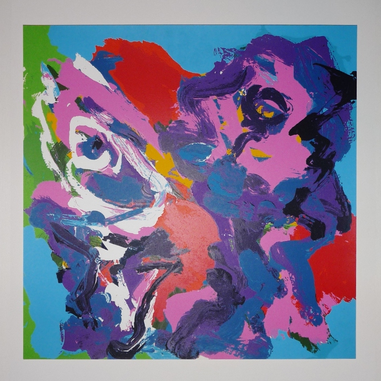 Karel Appel, Kleurenzeefdruk, Titel: Hoofden als bloemen kopen? Bied vanaf 200!