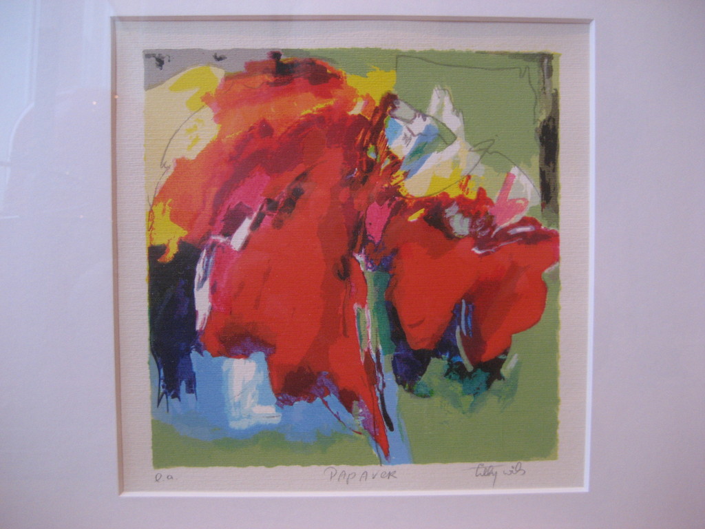 Tilly Wils: ingelijste zeefdruk 'Papaver' (handgesigneerd en genummerd) verkocht voor € 125!