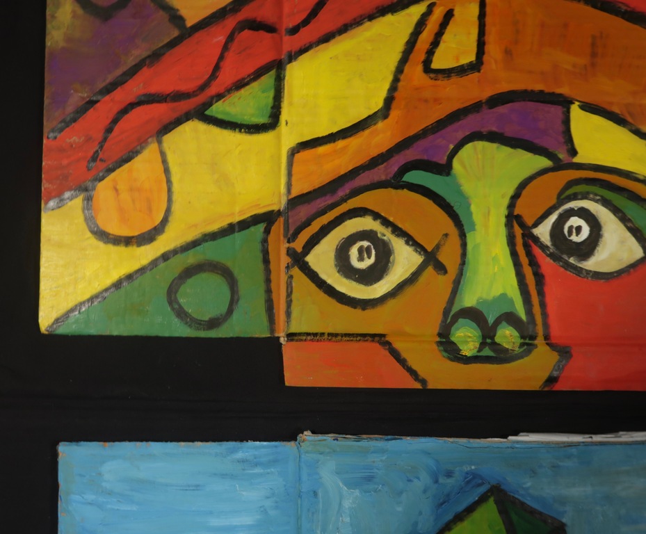 Lot met 3x olieverf en collage werken op karton van Meertje Kaal kopen? Bied vanaf 1!