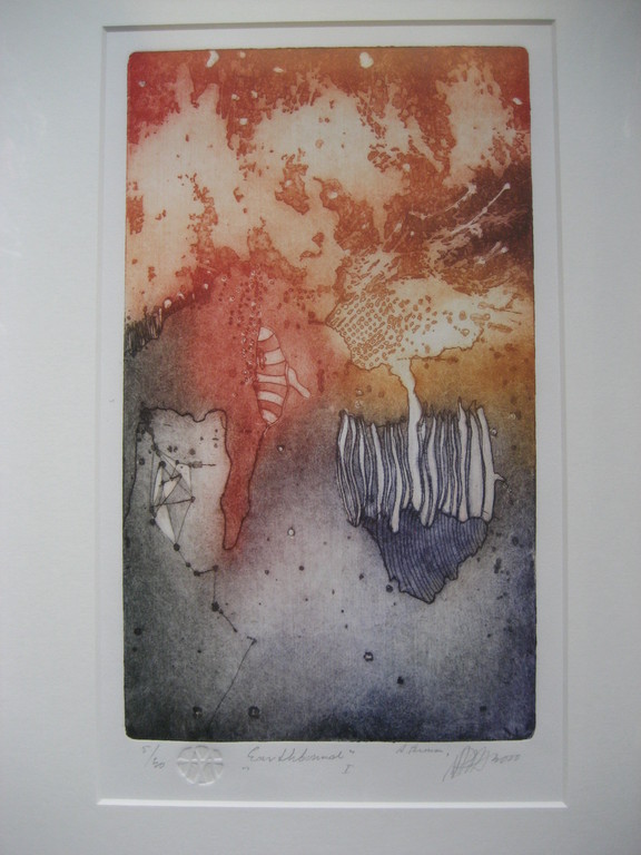 Ad Arma - ingelijste kleuren ets - 'Earthbound I' verkocht voor € 120!