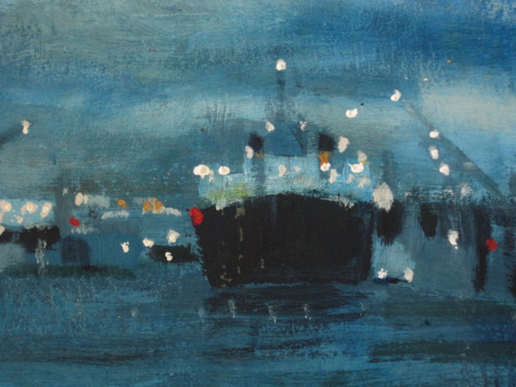 GROOT acrylverf op board schilderij "Haven van Rotterdam bij nacht" gesigneerd  kopen? Bied vanaf 1!