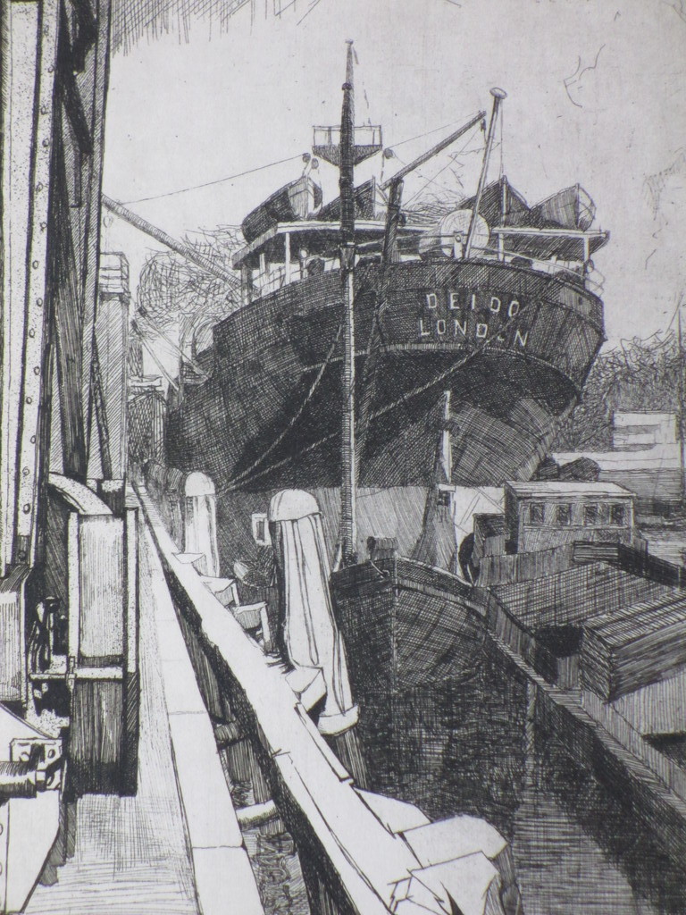 Rudolf Schonberg - Rudolf Schönberg, De 'Deido' aan de kaai te Rotterdam, Ets kopen? Bied vanaf 1!