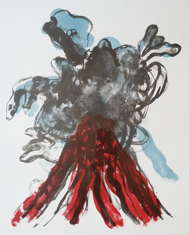 Jan Sierhuis - Gedaante boven een vulkaan, litho (mooi ingelijst, groot) verkocht voor € 125!
