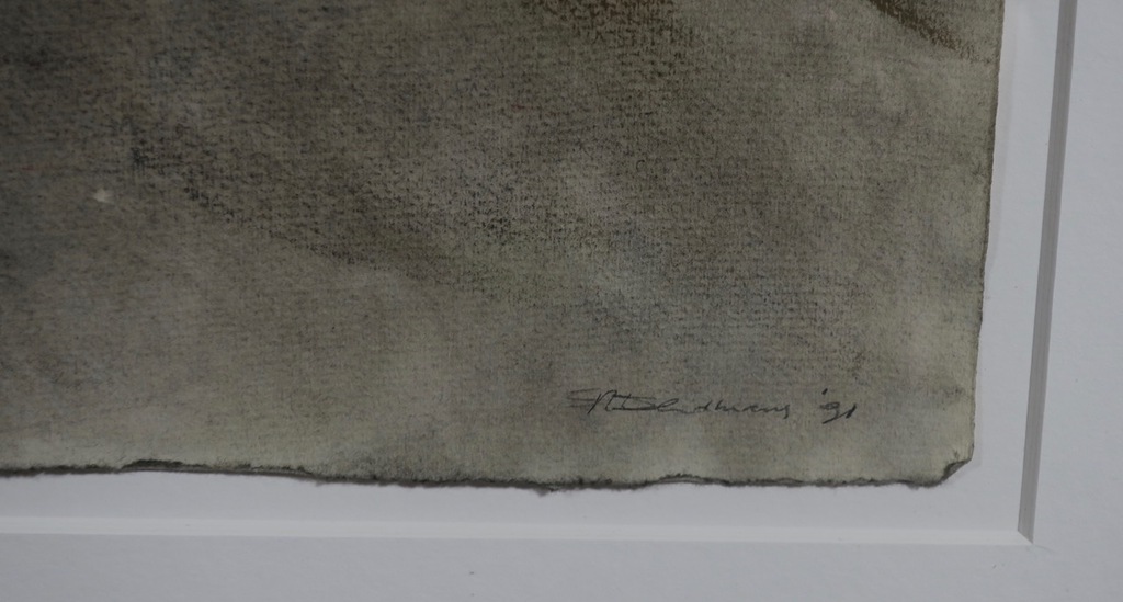 Emmy Eerdmans: Krijttekening, Rivierlandschap - Ingelijst kopen? Bied vanaf 35!