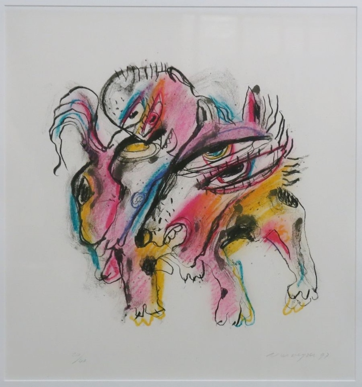 Henk Vierveijzer: Zeefdruk, Hond -Ingelijst verkocht voor € 50!