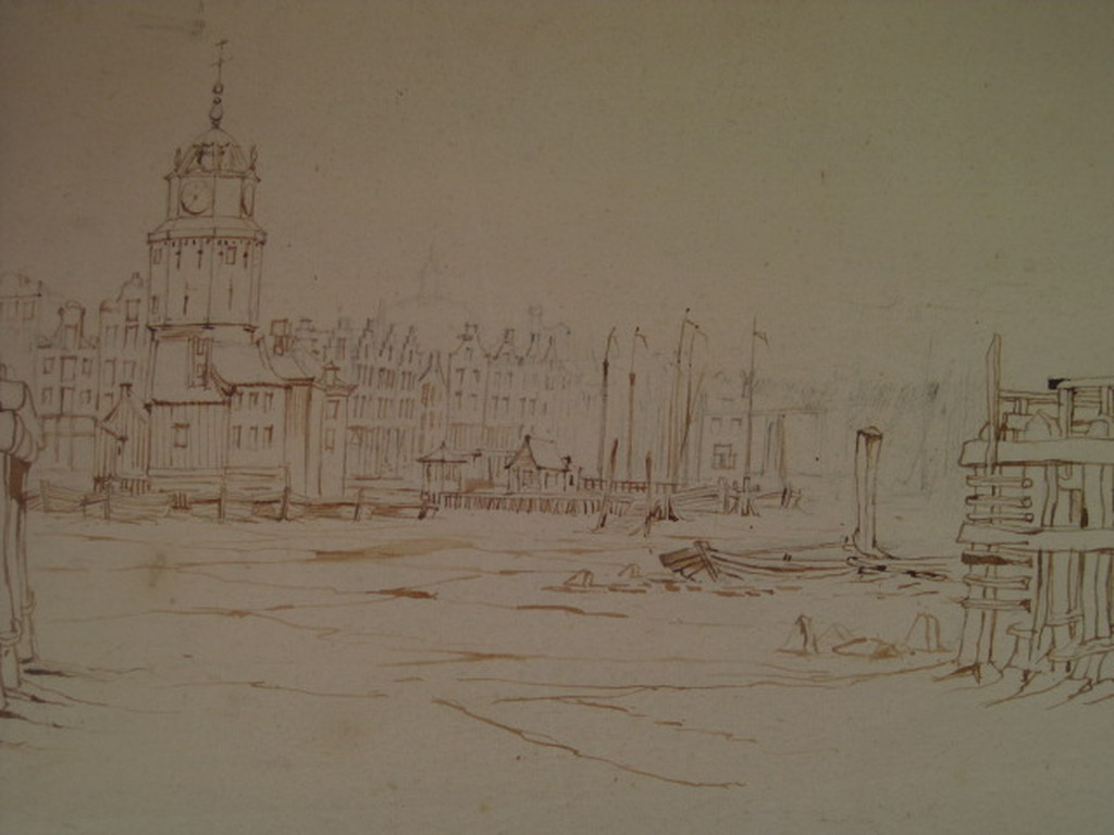 Antieke Potloodtekening G.L.Kiers (1838-1916) "Amsterdam Haringpakkerstoren "  kopen? Bied vanaf 1!
