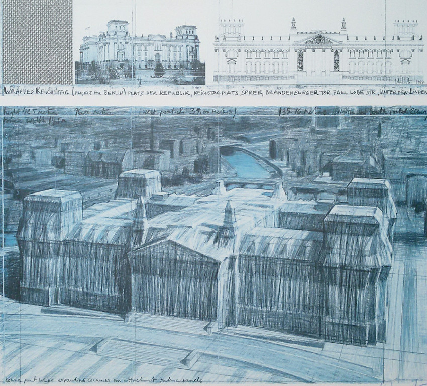 Christo - Wrapped Reichstag, offset kleurenlitho (prachtig ingelijst, groot) verkocht voor € 300!