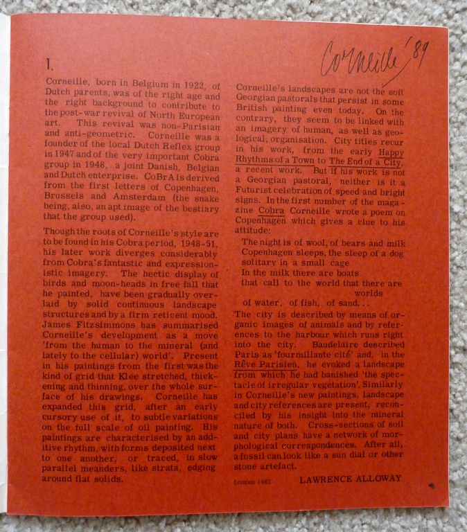 Corneille - gesigneerde tentoonstellingscatalogus:  Brook Street Gallery - 1961 verkocht voor € 45!