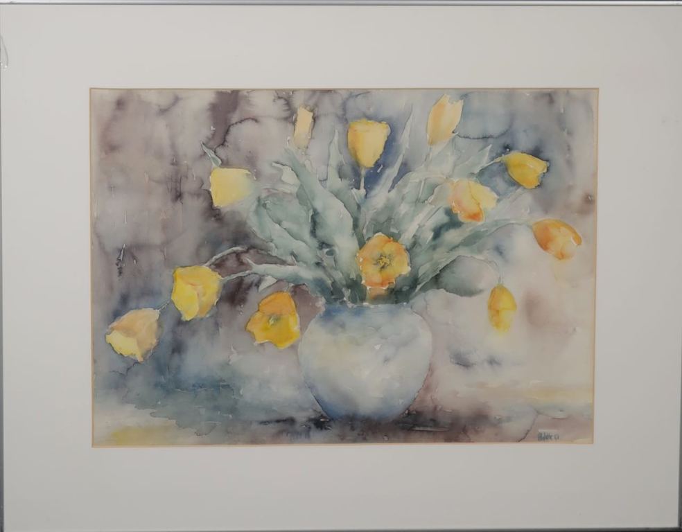 Anneke Witte: Aquarel, Gele tulpen - Ingelijst kopen? Bied vanaf 1!
