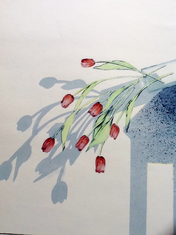 Gerard J Vollenbrock, lithografie/aquarel, Vallende Tulpen kopen? Bied vanaf 30!