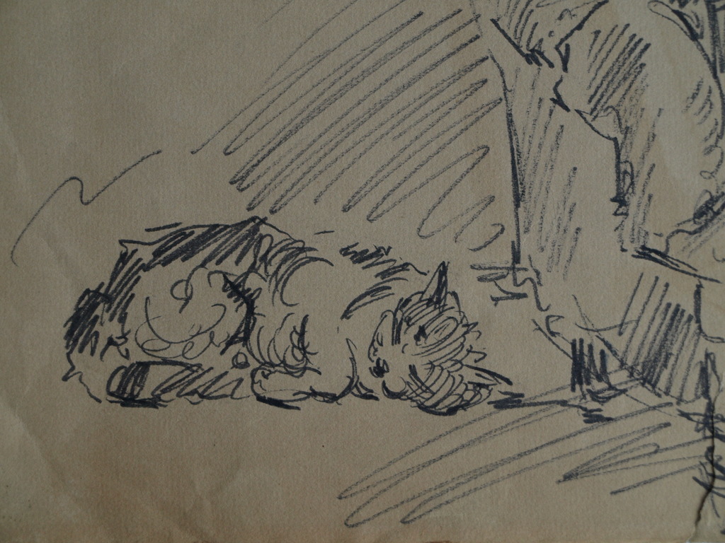 Cephas Stauthamer : Tekening , Naakt op sofa met kat – Gesigneerd – 1966 kopen? Bied vanaf 1!