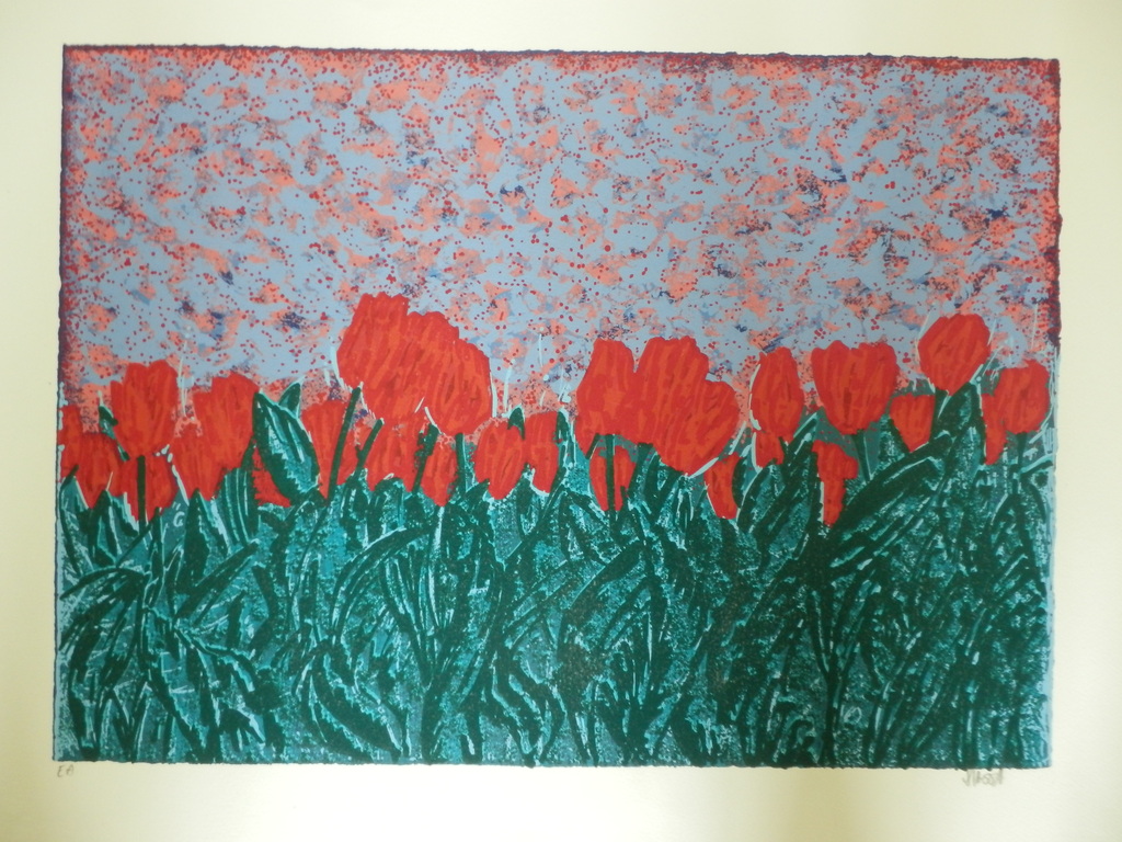 AD van HASSEL  Gr Zeefdruki   RODE TULPEN  Handgesigneerd kopen? Bied vanaf 1!