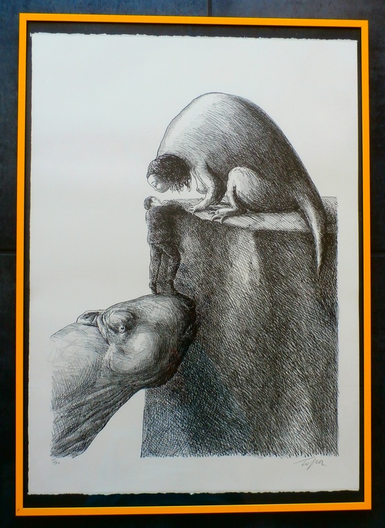 Roland Topor - ingelijste litho: Aide - 1977 kopen? Bied vanaf 85!