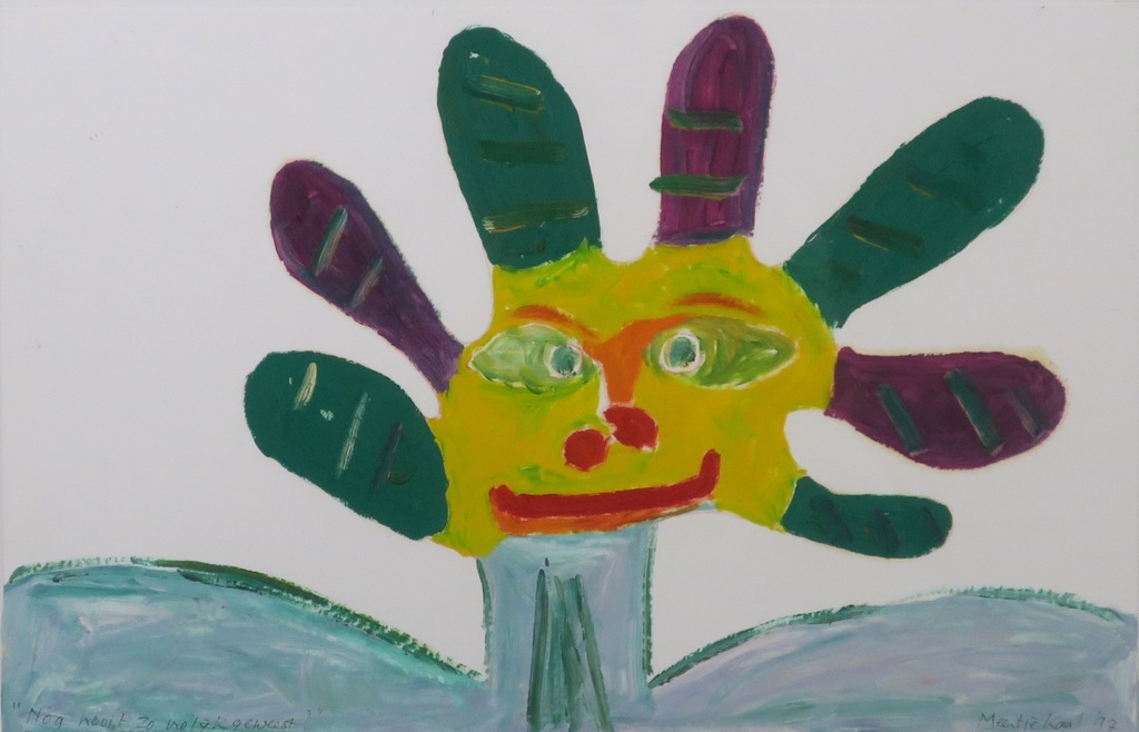 Meertje Kaal: Olieverf op papier, Nog nooit zo vrolijk geweest - Ingelijst kopen? Bied vanaf 1!