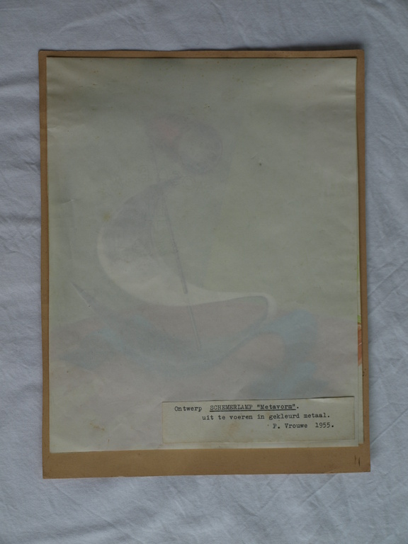 Pieter Vrouwe (1928) – Aquarel – Ontwerp schemerlamp “Metavorm” – 1955 kopen? Bied vanaf 1!
