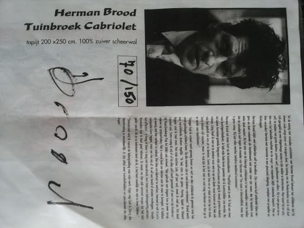 Herman Brood - Tapijt Tuinbroek Cabriolet 100% Zuiver Scheerwol 70/150 kopen? Bied vanaf 800!
