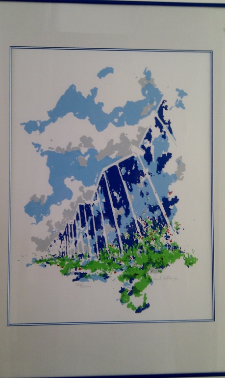 Henk Hofstra: Kleurenlitho, landschap met kassen kopen? Bied vanaf 20!