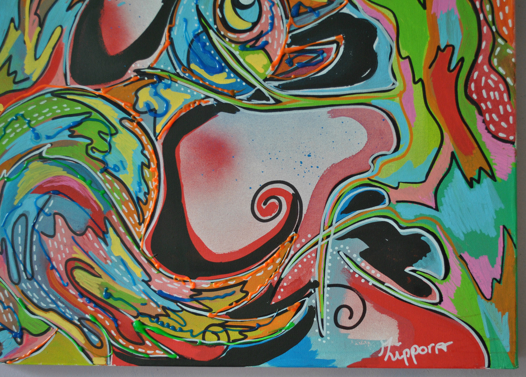 Zippora Meijer  Bird Of The Communication  50/50 cm acryl en posca op 3D doek kopen? Bied vanaf 1!