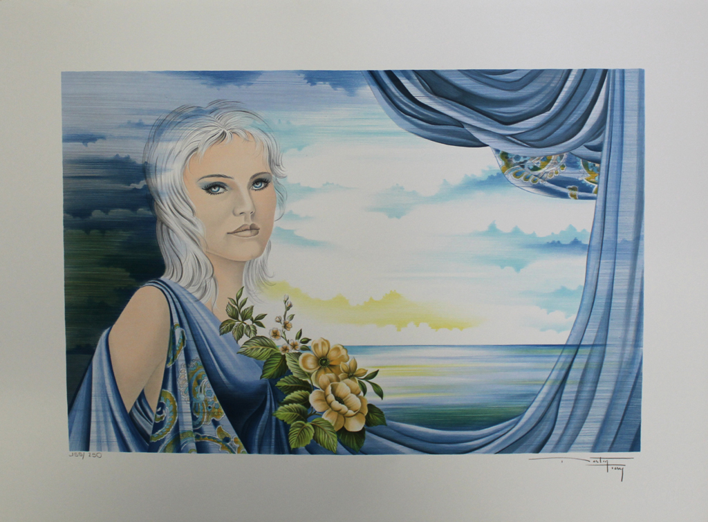 PIERRE BERTIN -FEMME AVEC FLEURS, lithografie, handgesigneerd kopen? Bied vanaf 1!