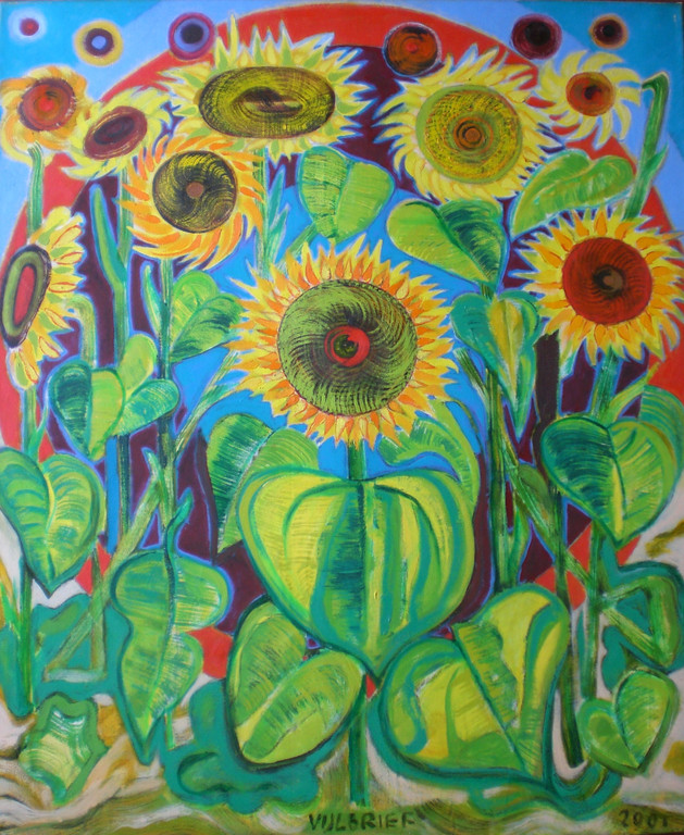 Ernst Vijlbrief: Zonnebloemen, olieverf op doek (groot) kopen? Bied vanaf 125!