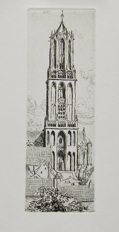 Dick van Luijn, 2 etsen: Domtoren en Buurkerktoren Utrecht kopen? Bied vanaf 20!