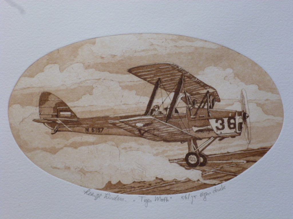 Leentje Linders - ets - Tiger Moth verkocht voor € 40!