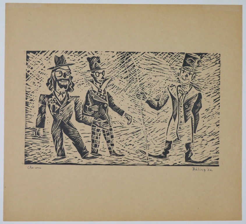 Herman Bieling: Houtsnede, Clowns kopen? Bied vanaf 1!