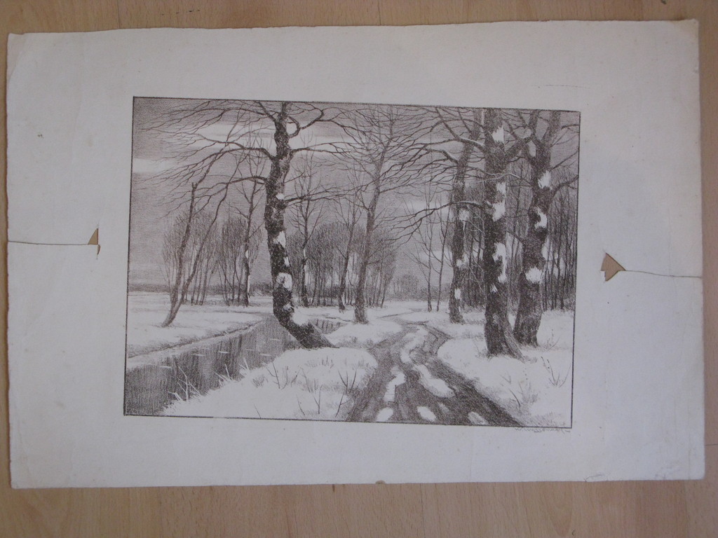 Willem Wassenaar, Ets?, Litho? besneeuwd bos, gesigneerd. kopen? Bied vanaf 1!