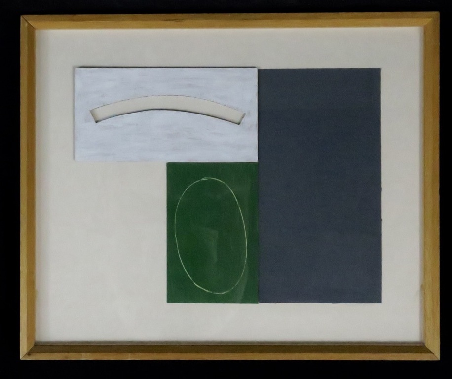 Bert Loerakker: Collage op papier, Zonder titel - Ingelijst verkocht voor € 116!