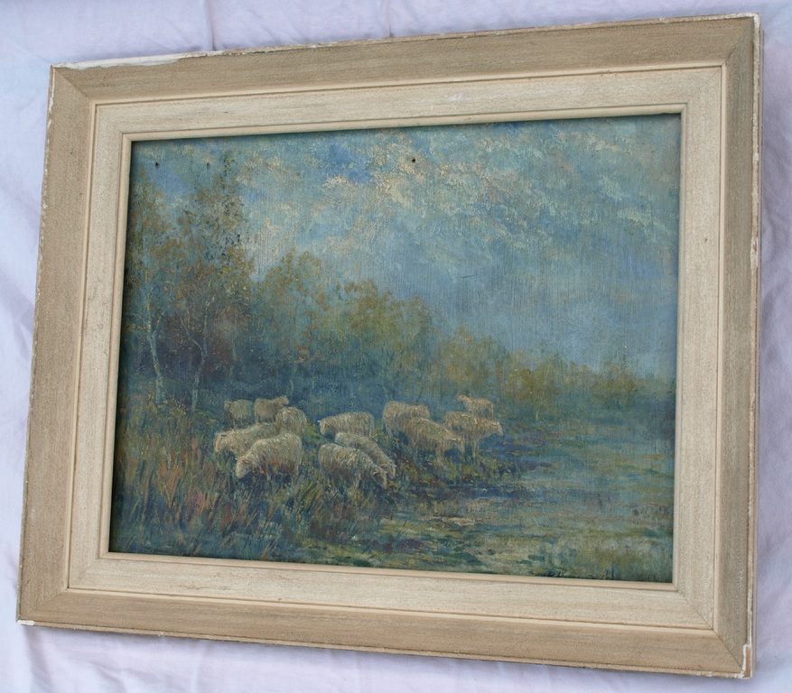 Onduidelijke signatuur : Olieverf op doek, Schapen – ca 1950  kopen? Bied vanaf 1!