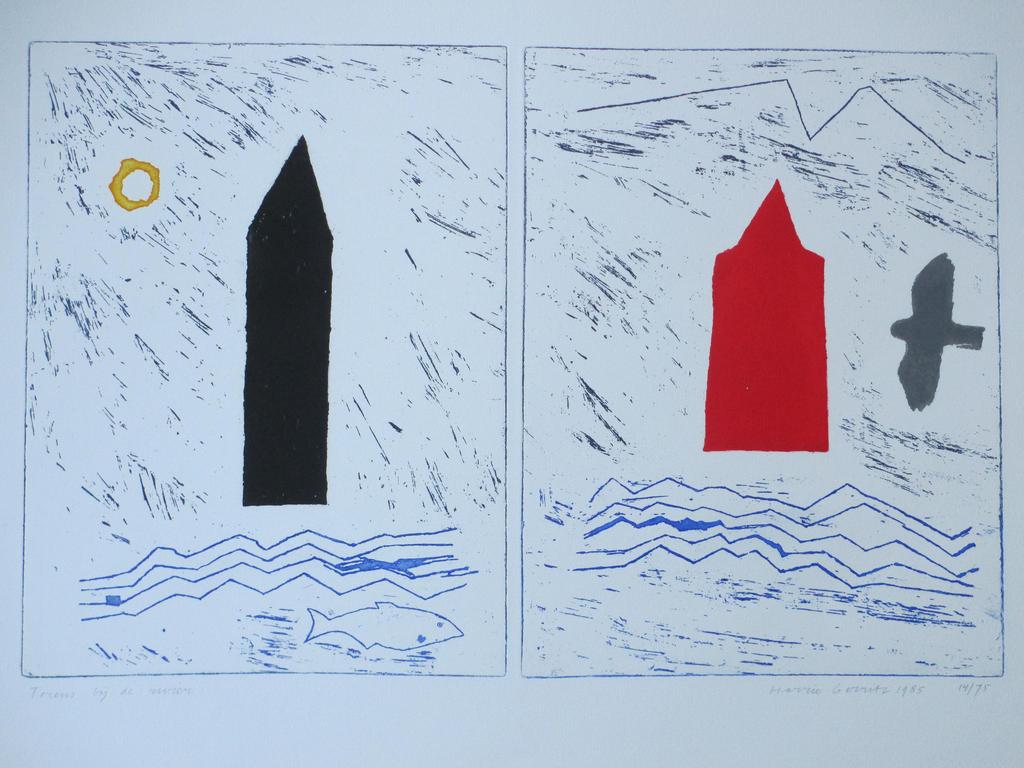 Harrie Gerritz, Torens bij de Rivier, Kleurets verkocht voor € 60!