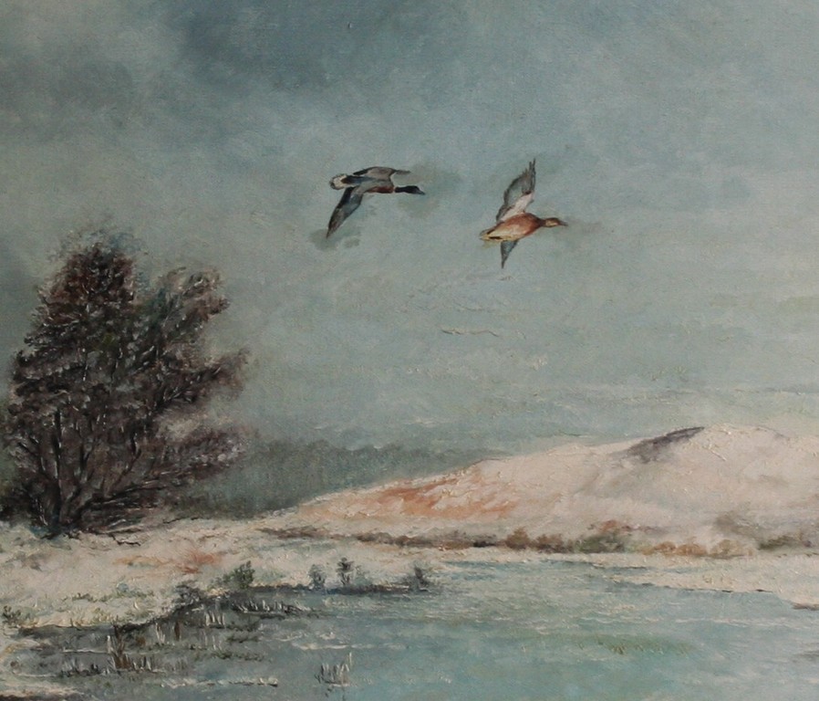 Onbekende kunstenaar - olieverf op doek - Winterlandschap met koppel eenden kopen? Bied vanaf 65!