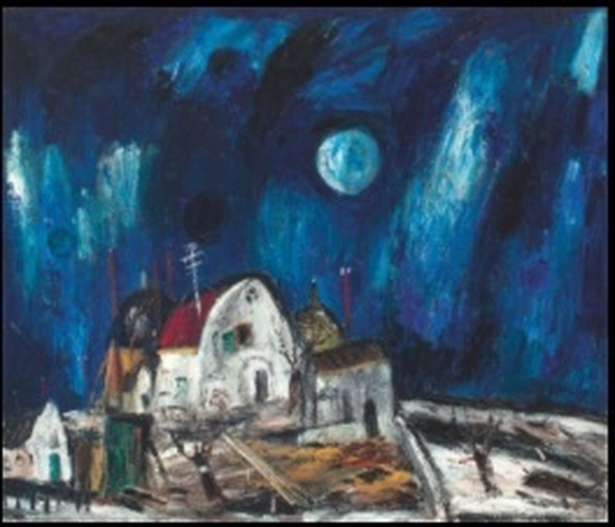 Theo van der Horst, olie op doek 110 x 130, boerderij in de nacht. kopen? Bied vanaf 400!