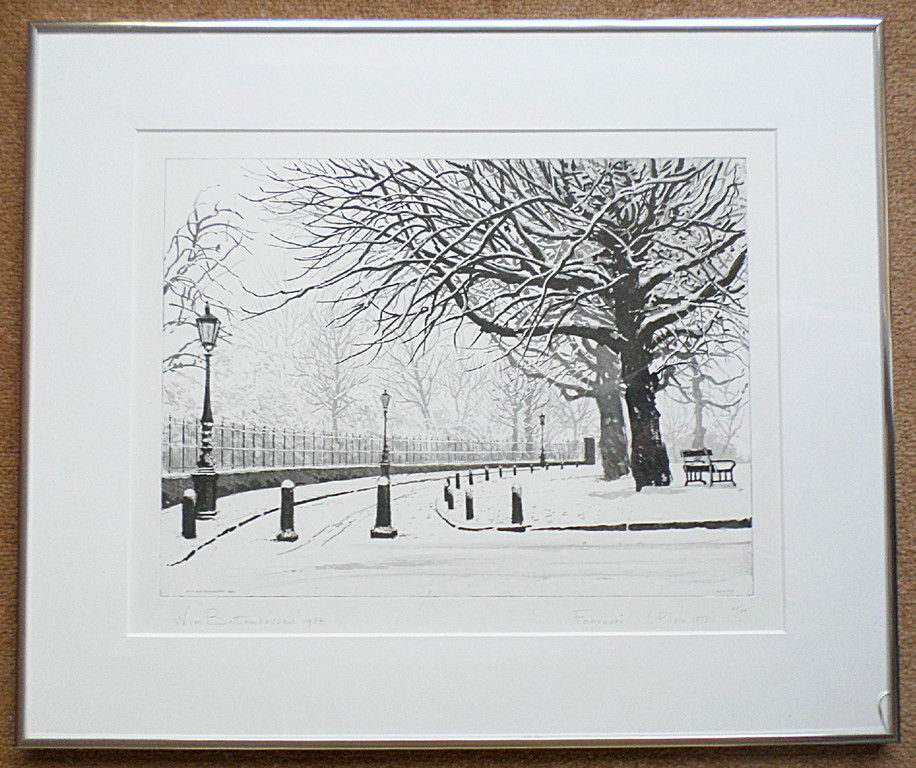 Wim Bettenhausen - Februari (Plein 1813), aquatint ets (mooi ingelijst) kopen? Bied vanaf 100!