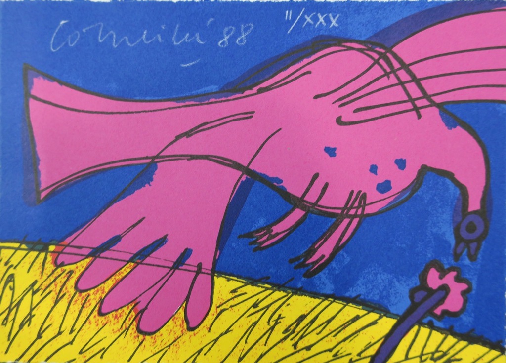 Corneille: Zeefdruk, Roze vogel verkocht voor € 52!