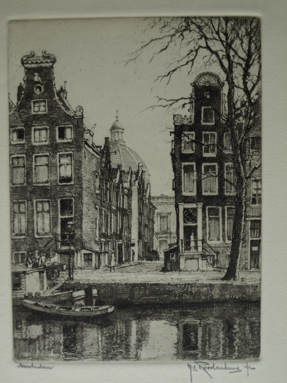Hendrikus Elias Roodenburg : Ets – Molensteeg Amsterdam – gesigneerd – 1956 kopen? Bied vanaf 25!