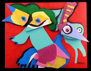 Karel Appel - Karel Appel, Acryl op hout, Jumping Fox With Green Virgin verkocht voor € 3500!