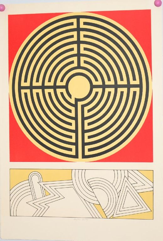 Lucio del Pezzo: Grote kleurenlitho 'Laborinthus', Prent 190 kopen? Bied vanaf 50!