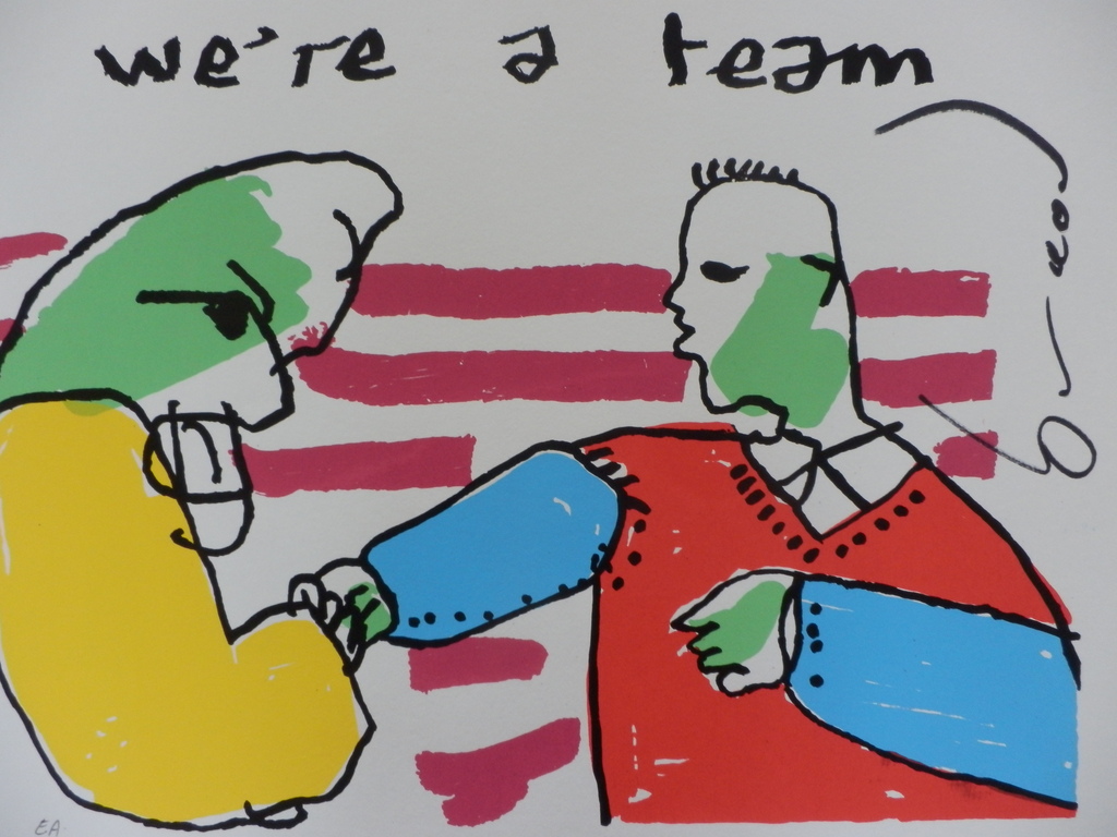 HERMAN BROOD,GROTE HANDGESIGNEERDE Zeefdruk  WE,RE A TEAM kopen? Bied vanaf 160!