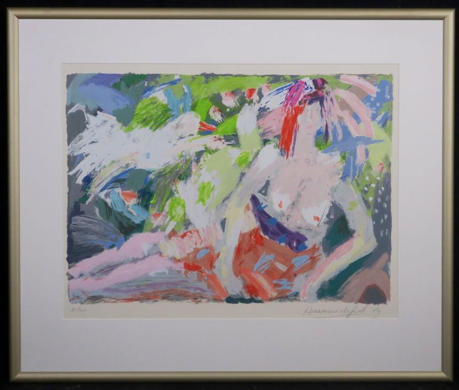 Annemarie de Groot: Zeefdruk, Chinese tuin - Ingelijst verkocht voor € 40!