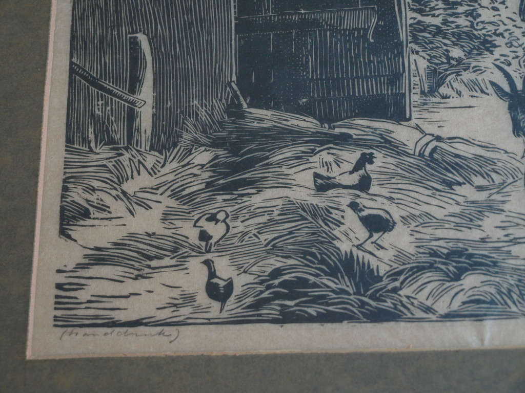 Jan Uri (1888-1979) : Houtsnede , De stal – gesigneerd & ingelijst – handdruk kopen? Bied vanaf 25!