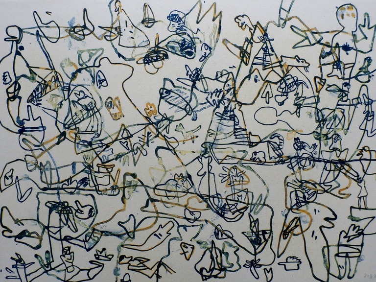  Jan Voss -  Kleuren Litho - compositie met lijnen - 1978 verkocht voor € 60!