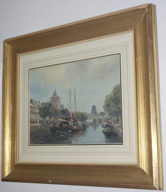 Fraaie gouache van Rotterdam - ingelijst - gesigneerd L.K. kopen? Bied vanaf 50!