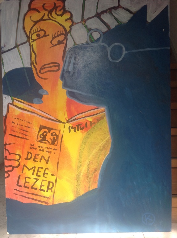 Kamagurka, acryl op papier, den meelezer verkocht voor € 450!