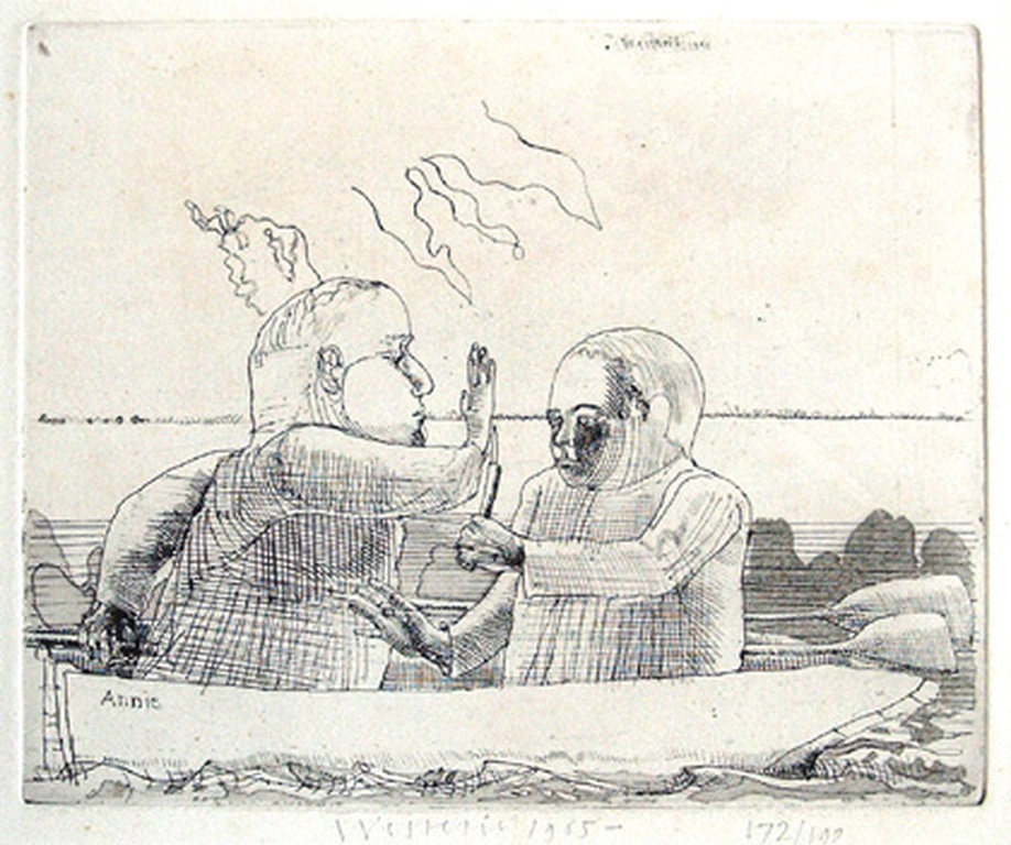 Co Westerik, ets, Twee mannen in een boot, 1965 verkocht voor € 495!