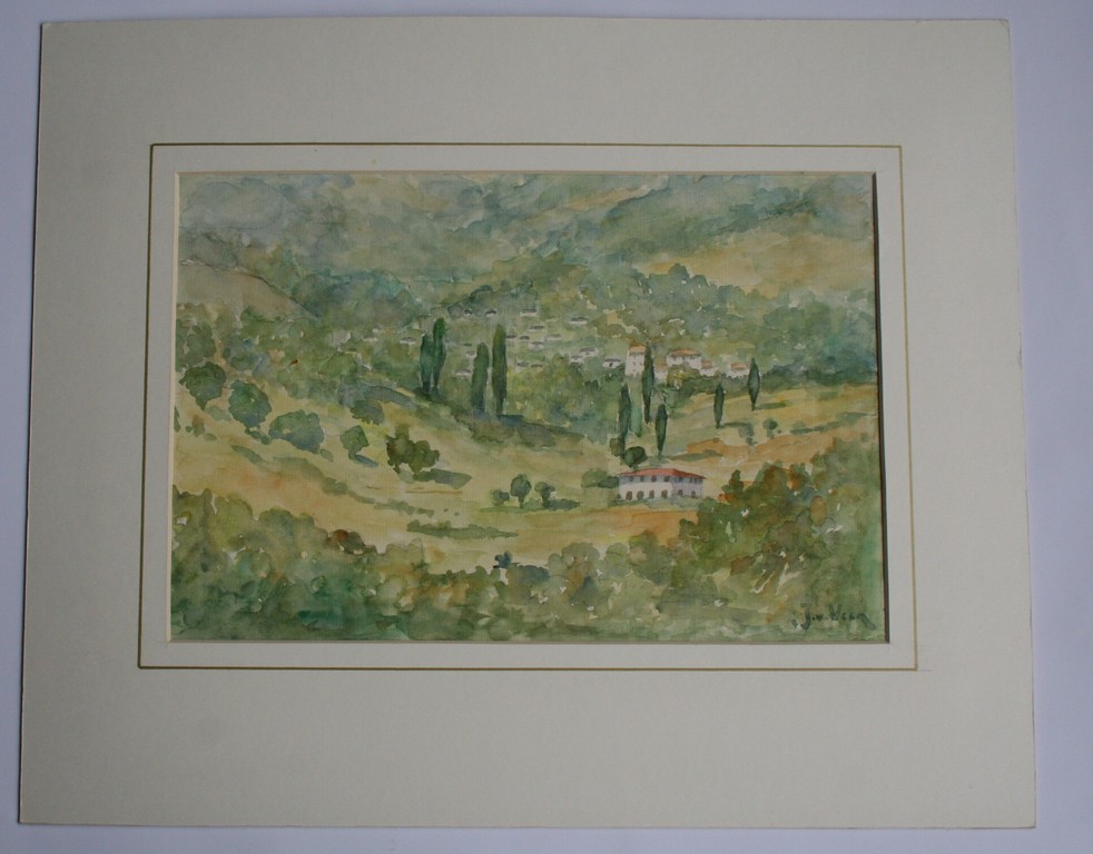 Jaap van Veen, aquarel, gezicht op bungalows Tignale, gesigneerd kopen? Bied vanaf 10!