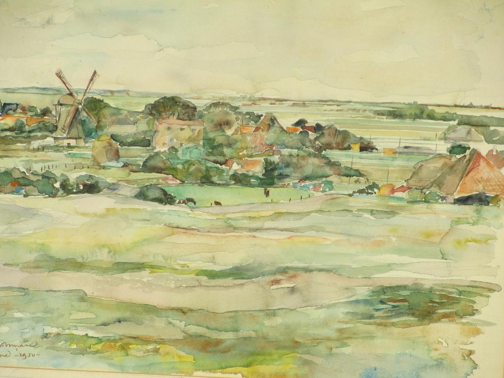 Bert Bouman, Gezicht op Egmond, Aquarel 1950 kopen? Bied vanaf 25!