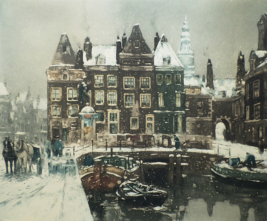 Henri Cassiers - Het Rokin in de winter, aquatint ets verkocht voor € 250!