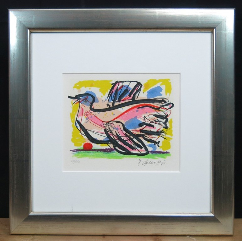Kees Salentijn: Zonder titel (vogel) - Ingelijst verkocht voor € 45!